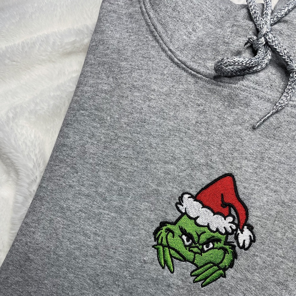 Customer Embroidered Grey Grinch Hoodie